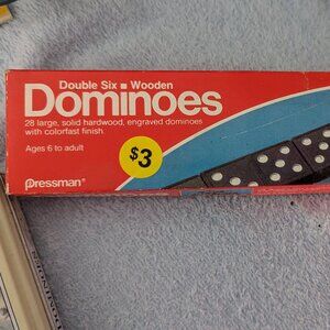 Pressman Double-Six Wooden Black & White 28 Dominoes